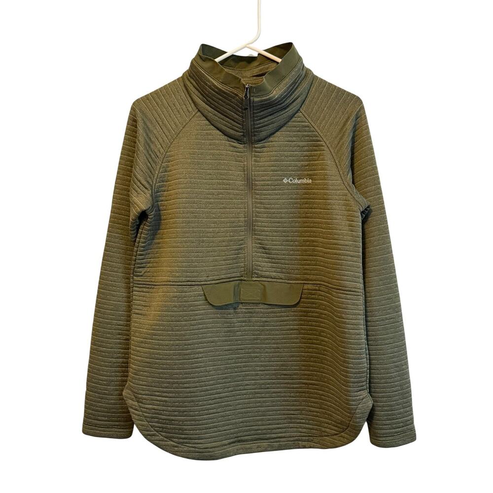 Columbia Ribbed Pullover Womens Medium Green Omni-Wick‎ Half Zip Kangaroo Pocket